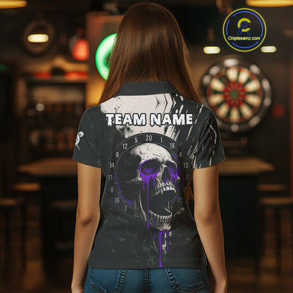 Custom Black & Purple Dripping Skull Dartboard Dart Women Polo Shirt Grunge Dart Jerseys NYN1565