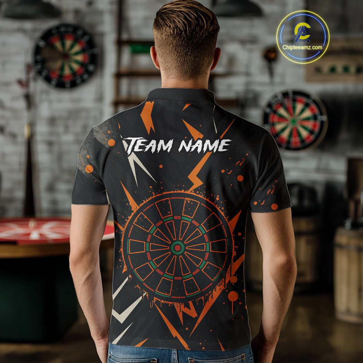 Custom Black Orange Dartboard Grunge Dart Men Polo Shirt Dart Tournament Jerseys NYN1567