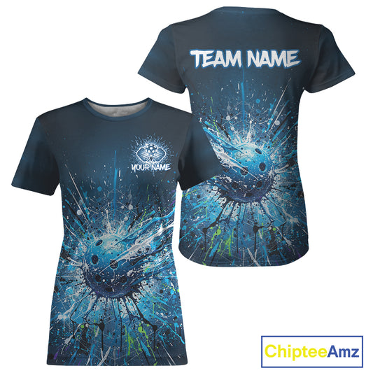 Custom Blue Splatter Pickleball Ball T-Shirt Women Multi-Color Pickleball Team Jerseys NYN1870