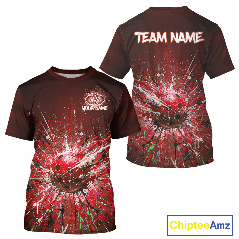 Custom Red Splatter Pickleball Ball T-Shirt Men Multi-Color Pickleball Team Jerseys NYN1871