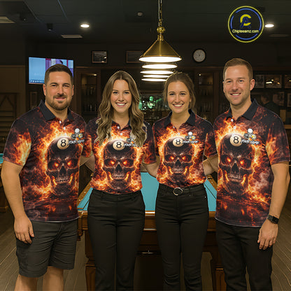 Fire Flame Skull Pool 8 Ball & 9 Ball Billiard Shirt For Men Custom Billiard Team Attire|Red NYN2628