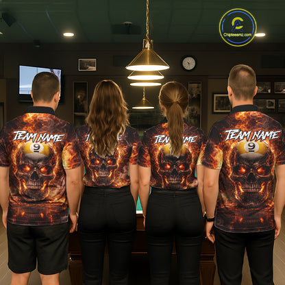Fire Flame Skull Pool 8 Ball & 9 Ball Billiard Shirt For Men Custom Billiard Team Attire|Red NYN2628