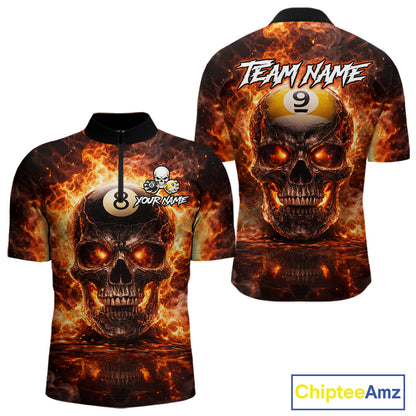 Fire Flame Skull Pool 8 Ball & 9 Ball Billiard Shirt For Men Custom Billiard Team Attire|Red NYN2628
