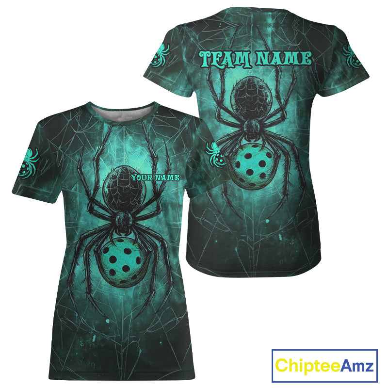 Custom Turquoise Spider Grunge Pickleball Ball T-Shirt For Women Funny Pickleball Jerseys NYN1586