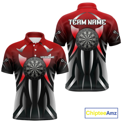 Red And Gradient Silver Darts Polo & 1/4-Zip Shirt For Men Custom Name Dart Jersey For Darters NYN3003