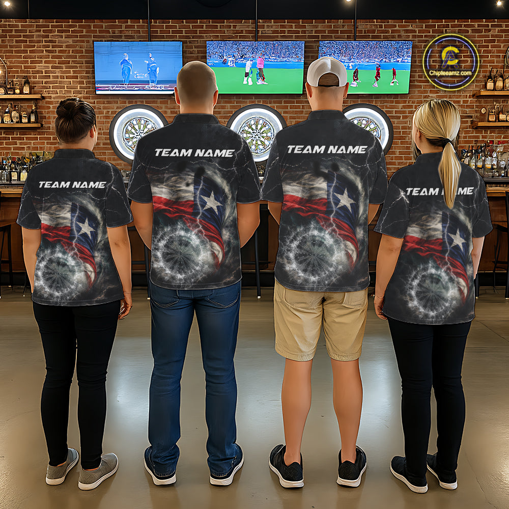 Custom Texas Flag Tornado White Thunder Darts Women Polo & 1/4-Zip Shirts Dart Team Jerseys NYN2808
