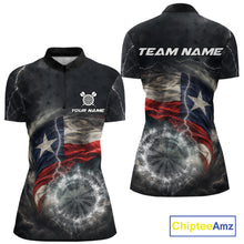 Load image into Gallery viewer, Custom Texas Flag Tornado White Thunder Darts Women Polo &amp; 1/4-Zip Shirts Dart Team Jerseys NYN2808
