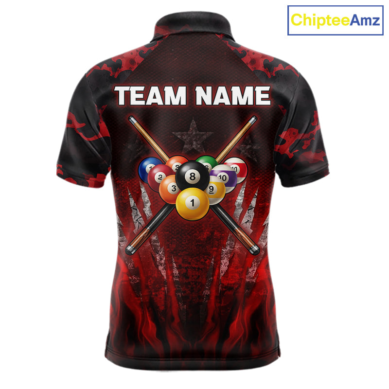 Personalized Gunge 8 Ball Pool Billiard Polo & 1/4 Zip For Men Custom Red Camoflage Billiard Attire NYN3017