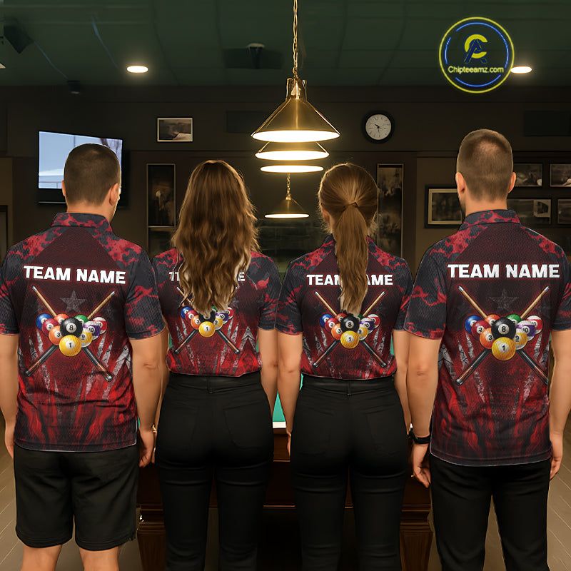 Personalized Gunge 8 Ball Pool Billiard Polo & 1/4 Zip For Women Custom Red Camoflage Billiard Attire NYN3017