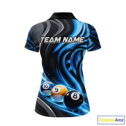 Black And Blue Tribal Light 8 Ball Pool Women Polo & 1/4-Zip Shirt Custom Billiards Ball Jerseys NYN2430