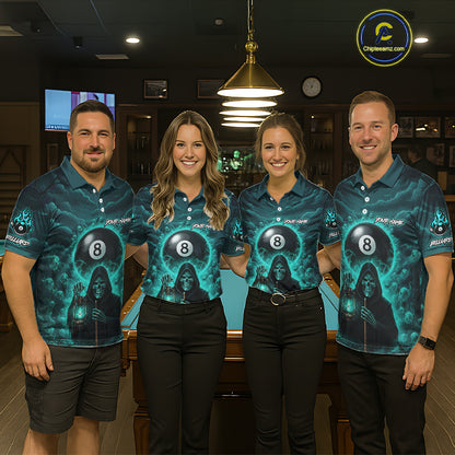 Teal Thunder Grim Reaper 8 Ball Pool Women Polo & 1/4-Zip Shirt Custom Billiard Ball & Cue Gifts NYN2436