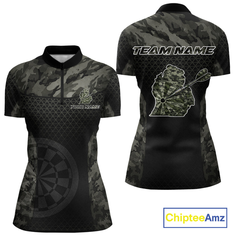 Personalized Black Dartboard Camouflage Darts Polo & 1/4-Zip Shirts For Women Dart Team Jerseys NYN2816