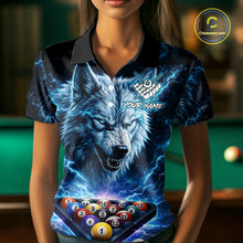 Load image into Gallery viewer, Custom Blue Horror Wolf Billiard Shirts For Women Thunder Lightning Billiard Team League Jerseys NYN3014