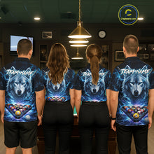 Load image into Gallery viewer, Custom Blue Horror Wolf Billiard Shirts For Women Thunder Lightning Billiard Team League Jerseys NYN3014