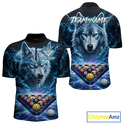 Custom Blue Horror Wolf Billiard Shirts For Men Thunder Lightning Billiard Team League Jerseys NYN3014