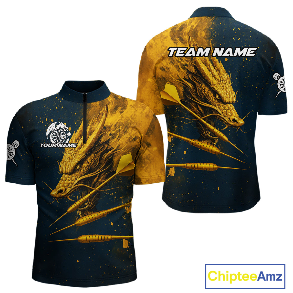 Custom Blue And Gold Dragon Dart Arrow Dart Men Quarter-Zip Shirt Grunge Dart Team Jerseys NYN1624