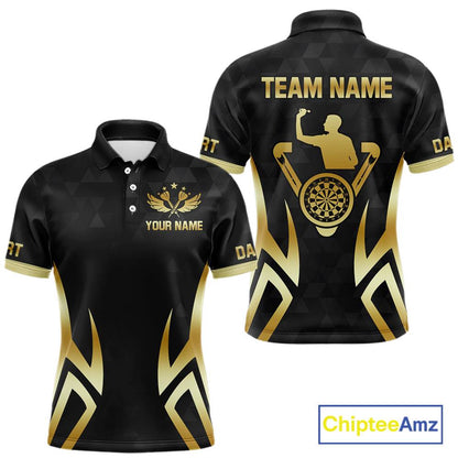 Black & Gold Human Play Dartboard Men Dart Shirts Custom Darts Polo Team Jersey NYN2449