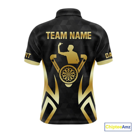 Black & Gold Human Play Dartboard Men Dart Shirts Custom Darts Polo Team Jersey NYN2449