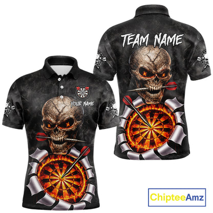 Custom Smoke Grunge Skull Torn Fire Flame Darts Polo & Quarter-Zip Shirts For Men Dart Team Jerseys NYN2822