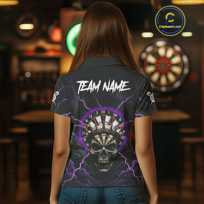 Custom Lightning Purple Smokes Skull Dartboard Women Darts Polo Shirt Skull Dart Jerseys NYN1918