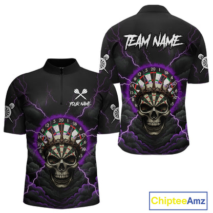 Custom Lightning Purple Smokes Skull Dartboard Men Darts Quarter-Zip Shirt Skull Dart Jerseys NYN1918