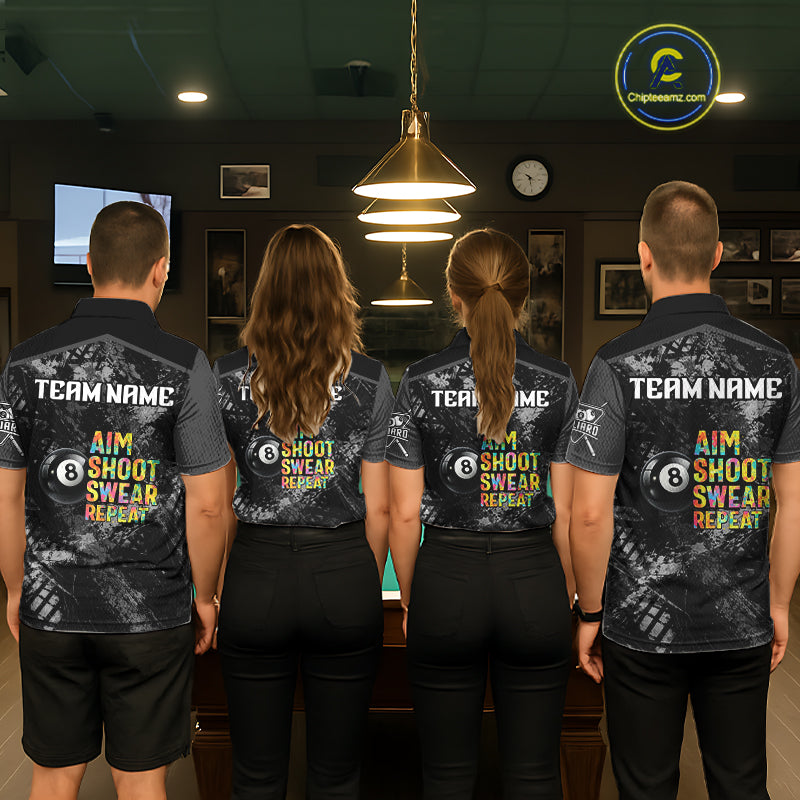 Aim Shoot Swear Repeat Ball Pool Men Polo & 1/4-Zip Team Shirt Custom 8 Ball Billiards Apparel NYN2466
