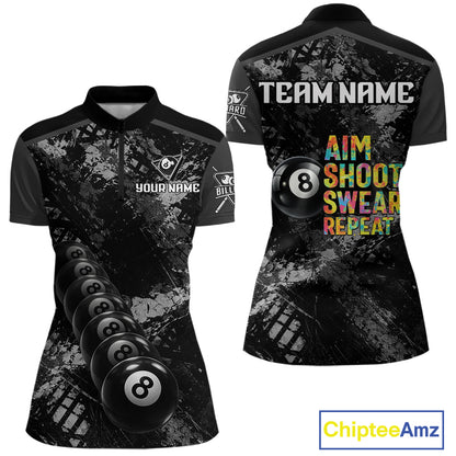 Aim Shoot Swear Repeat Ball Pool Women Polo & 1/4-Zip Team Shirt Custom 8 Ball Billiards Apparel NYN2466