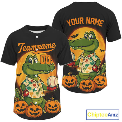 Custom Crocodile Pumpkin Halloween Baseball Jerseys For Men Funny Baseball Jerseys NYN1395
