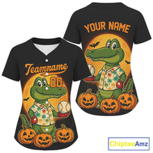 Load image into Gallery viewer, Custom Crocodile Pumpkin Halloween Baseball Jerseys For Women Funny Baseball Jerseys NYN1395