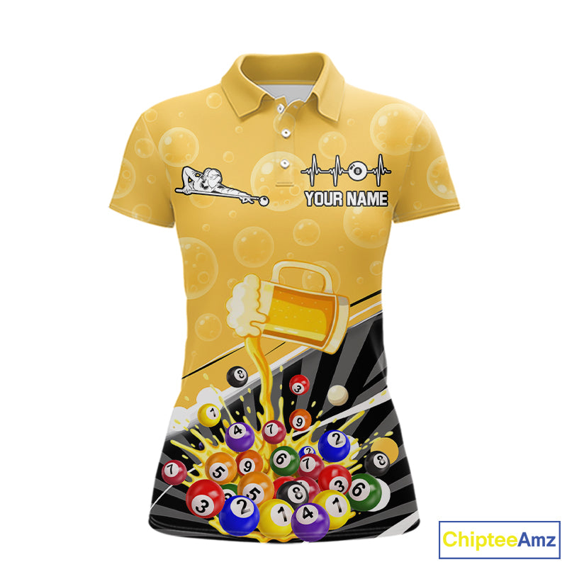 Funny Beer And Pool Balls Billiard Team Shirt For Women Custom Billiard Polo & 1/4 Zip Attire NYN2477