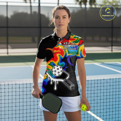 Colorful Splash Women Pickleball Ball & Paddle T-Shirt Personalized Pickleball Team Jerseys NYN2489