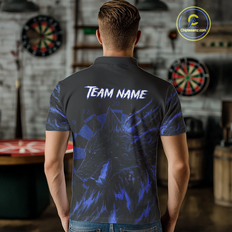 Custom Black-Blue Wolf Grunge Dart Jersey For Men Horror Grunge Dart Team Jerseys NYN1403