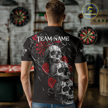 Custom Red Roses Blood Dripping Skull Dartboard Men Darts Polo Shirt  Dart Jerseys NYN1927