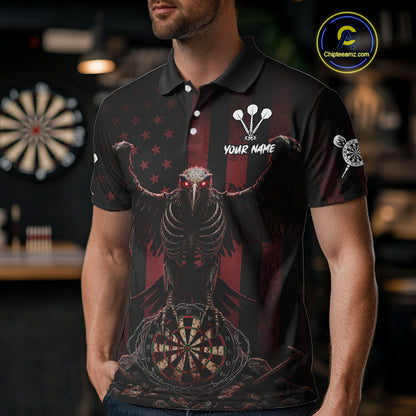 Red Gothic Eagle Skull Dartboard Custom Men Darts Polo Shirt Grunge US Flag Dart Jerseys NYN1943