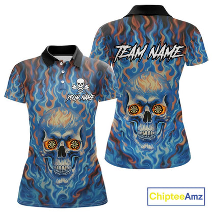 Custom Blue Fire Flaming Skull Dartboard Women Darts Polo League Shirts Outfits Dart Jerseys NYN2207