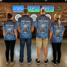 Load image into Gallery viewer, Custom Blue Fire Flaming Skull Dartboard Women Darts Quarter-Zip League Shirts Outfits Dart Jerseys NYN2207