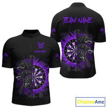 Load image into Gallery viewer, Purple Wolfs Flames Dartboard Custom Darts Quarter-Zip Shirt For Men Grunge Dart Jerseys NYN1954