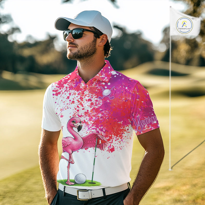 Funny Mens Golf Polo Shirt Custom Winner Flamingo Pink Splatter Golf Clothing Shirts, Golf Gifts NYN2875
