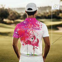 Load image into Gallery viewer, Funny Mens Golf Polo Shirt Custom Winner Flamingo Pink Splatter Golf Clothing Shirts, Golf Gifts NYN2875