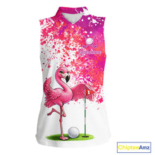 Load image into Gallery viewer, Funny Women Golf Sleeveless Polo Shirt Custom Winner Flamingo Pink Splatter Golf Clothing Shirts, Golf Gifts NYN2875