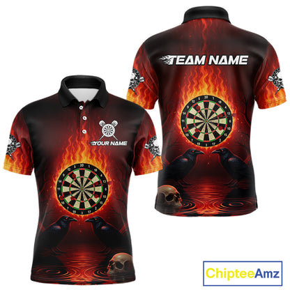 Custom Flames Dartboard Skull Dart Men Polo Jerseys Gothic Raven Dart Team Shirt NYN1706