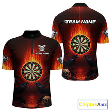 Load image into Gallery viewer, Custom Flames Dartboard Skull Dart Men Quarter-Zip Jerseys Gothic Raven Dart Team Shirt NYN1706
