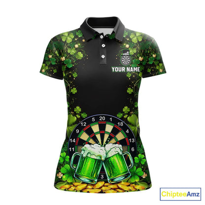 Cheer Beer & Play Dartboard Shamrock Women Darts Polo Shirt Custom St Patrick's Day Darts Jersey NYN2534