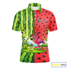 Load image into Gallery viewer, Flamingo Watermelon Polo Shirt Mens Golf Polo Shirts Custom Tropical Pattern Flamingo Golf Shirts NYN2878