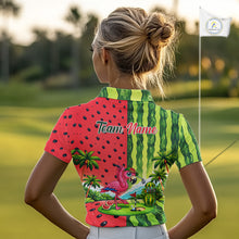 Load image into Gallery viewer, Flamingo Watermelon Polo Shirt Womens Golf Polo Shirts Custom Tropical Pattern Flamingo Golf Shirts NYN2878