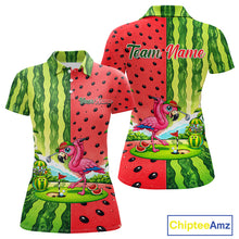 Load image into Gallery viewer, Flamingo Watermelon Polo Shirt Womens Golf Polo Shirts Custom Tropical Pattern Flamingo Golf Shirts NYN2878