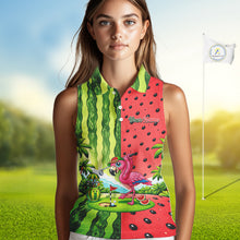 Load image into Gallery viewer, Flamingo Watermelon Sleeveless Polo Shirt Womens Golf Polo Shirts Custom Tropical Flamingo Golf Shirts NYN2878