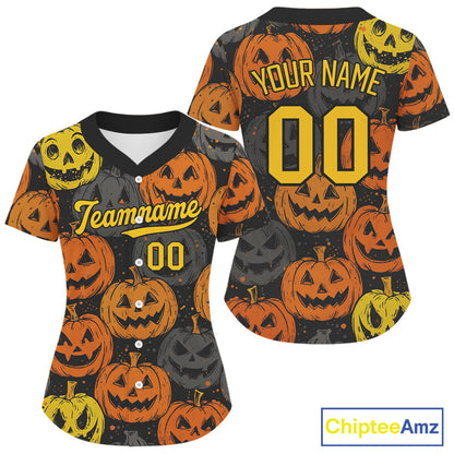 Custom Colorful Pumpkin Baseball Halloween Shirt For Women Hallow's Eve Baseball Jerseys NYN1466