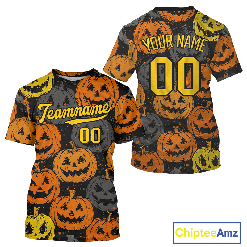 Custom Colorful Pumpkin Baseball Halloween T-Shirt For Men Hallow's Eve Baseball Shirts NYN1466