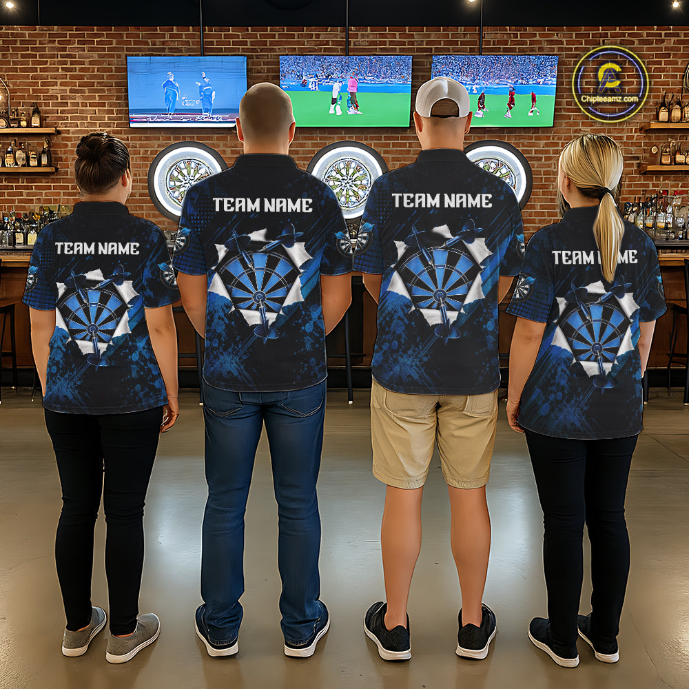Custom Grunge Blue Torn Darts Polo & Quarter-Zip For Women Blue Spatter Outfit Dart Team Jerseys NYN2903